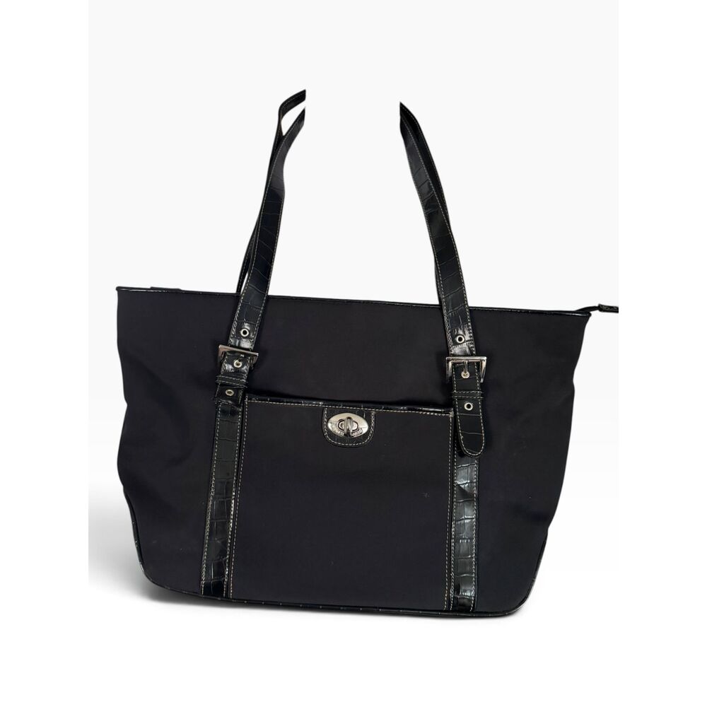 vintage Franco Sarto black nylon shoulder tote bag